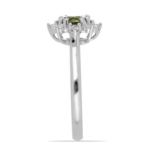 BUY 925 SILVER NATURAL MOLDAVITE GEMSTONE HALO RING